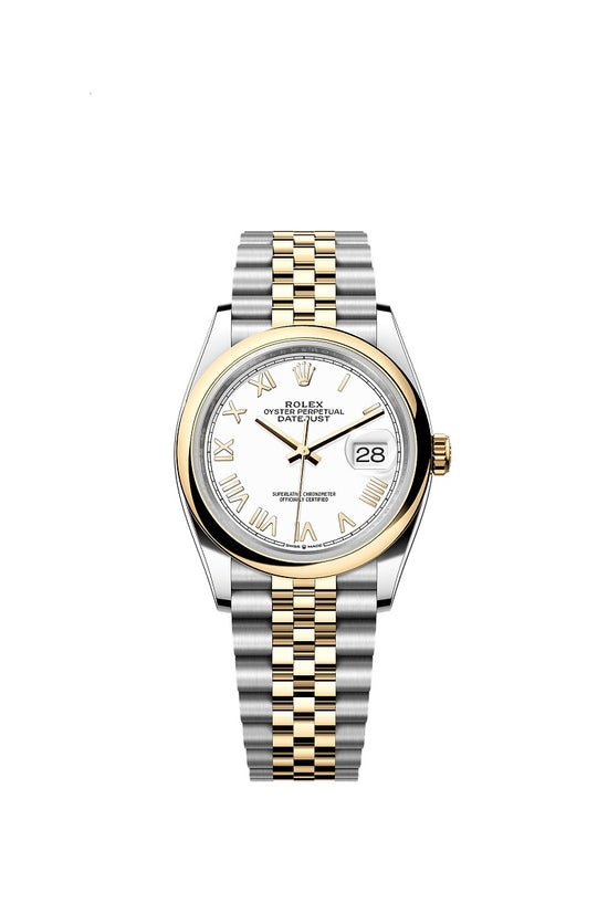 Rolex Replica Watch Datejust 36, Oystersteel and 18k Yellow Gold, Intense White Roman dial, Domed Jubilee, 126203-0047