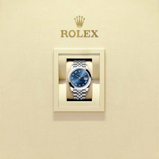 Rolex Replica Watch Datejust 41, Oystersteel, Bright blue sunray Roman dial, Smooth Jubilee, 126300-0030