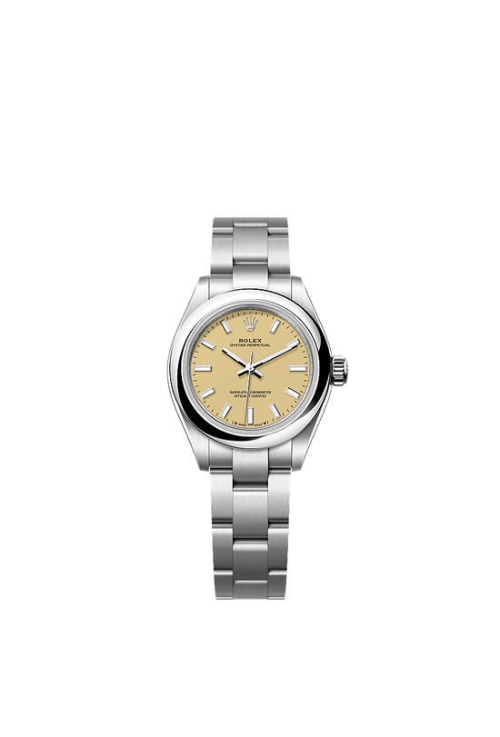 Rolex Replica Watch Oyster Perpetual, Oystersteel, 28mm, Beige dial, Domed Oyster, 276200-0007