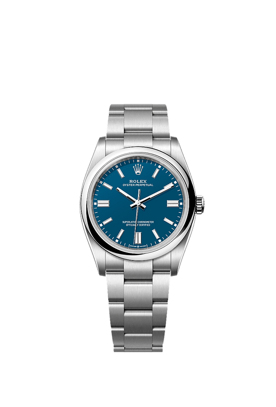 Rolex Replica Watch Oyster Perpetual, Oystersteel 36mm, Blue dial, Domed Oyster, 126000-0015