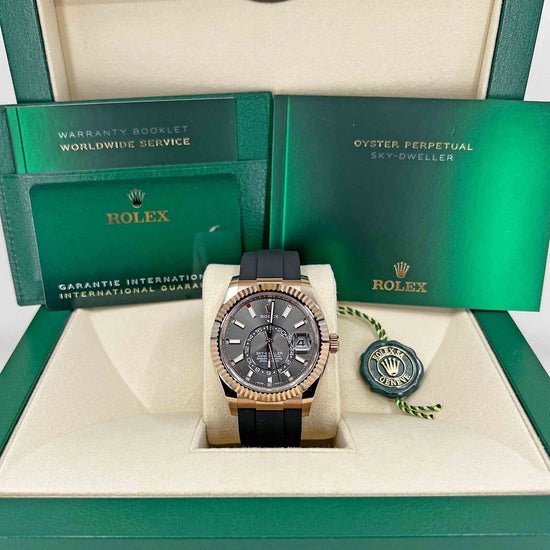 Rolex Replica Watch Sky-Dweller, 42mm, 18k Everose Gold, Oysterflex, Rhodium, 326235-0006